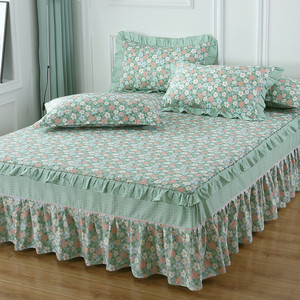 纯棉床裙式床罩单件夏季花边保护防尘罩全棉床单防滑床套四季通用