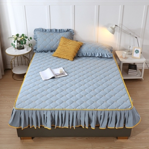 简约纯色大豆纤维夹棉花边床笠床裙款单件加厚保护罩防尘罩三件套