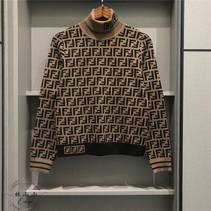 fendi/芬迪 21新款双ff字母印花logo套头立领毛衣针织衫男女外套