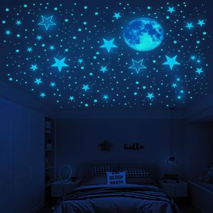 天花板装饰星空顶蓝色夜光星星荧光贴纸个性创意新奇房顶夜光月亮