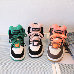 pengfang991淘宝儿童帆布鞋女童鞋子小熊高帮板鞋粉色鞋2022春秋季