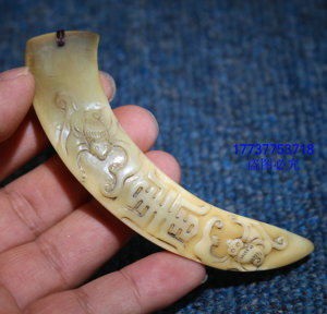 骨类文玩天然野猪牙雕刻福寿双全挂件吊坠手把件原色兽骨牙文玩件