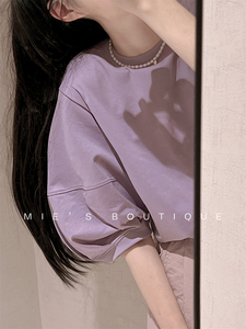【香芋Taro紫】软绵绵！纯棉の设计感夏新纯色大袖子T恤卫衣