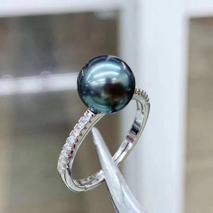 DIY珍珠配件 925银天然珍珠宝石戒指空托时尚款指环 配8-10mm圆珠