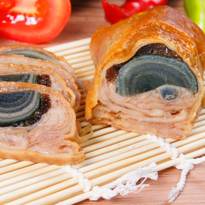 福建闽南特产小吃彩蛋鸭皮卷皮蛋卷即食鸡皮卷酒店宴席特色菜冷盘