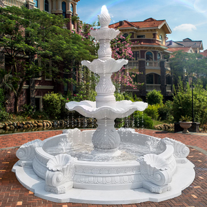 艾志汉白玉石材摆件大理石欧式流水喷泉家用别墅喷水钵三层跌水盆