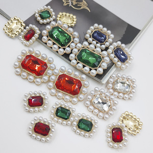 新款珍珠方形水钻扣子金属女式复古水钻高档韩版大纽扣红色绿色扣