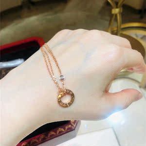 cartier/卡地亚 经典款 love 圆饼项链 18k玫瑰金镶钻双链锁骨链