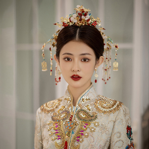 中式秀禾头饰套装新娘结婚跟妆古装发饰造型复古宫廷汉服盘发配饰