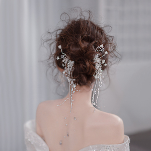 新娘头饰白色花朵流苏对夹超仙唯美后区发夹手工结婚韩式造型饰品