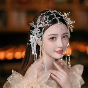 新娘发饰超仙唯美水晶额饰韩式造型公主流苏对夹手工婚纱礼服配饰