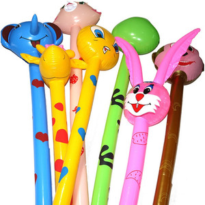 PVC 儿童地摊中性玩具 充气长棒动物头棒长颈鹿兔子充气棒吹气球