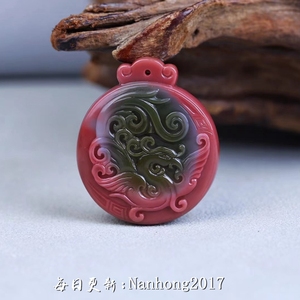 凉山盐源玛瑙紫绿色仿古凤朱雀圆牌吊坠女士苏工有凤来仪凤凰挂件