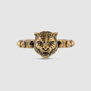 专柜正品 gucci/古奇男士戒指 猫头 445314 i4700 0933 复古