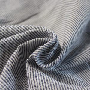 新品棉麻布料蓝色色织细条纹夏季衬衫连衣裙面料1米价140cm宽