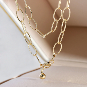 晨诺珠宝 18k金素金项链轻奢ins风项链 粗链条项链手工圈圈项链