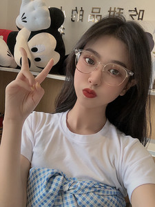 网红同款透明框眼镜框女素颜神器大脸学生显脸小可配近视有度数男