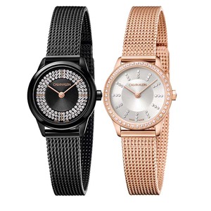 卡文克莱calvin klein新款ck手表女满天星镶钻小精灵黑色k3m2342r