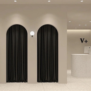 黑色试衣间布帘服装店门帘定制拱形方形门更衣室隔断拉帘窗帘高档