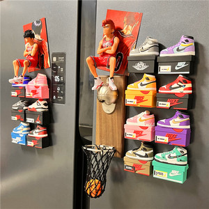 潮牌篮球AJ鞋盒模型3d立体创意冰箱贴磁贴篮球啤酒开瓶器磁性装饰