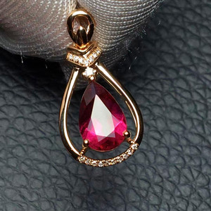 正品卢比莱碧玺吊坠18k彩金镶嵌钻石水滴形 红色宝石项链坠子女