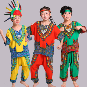 非洲鼓演出服儿童六一表演民族风舞蹈服装野人印第安傣族男女套装
