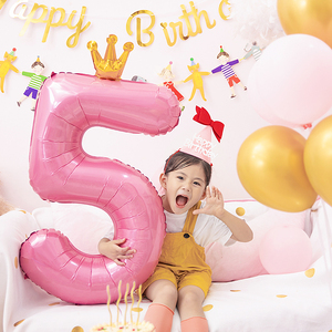 40寸数字气球室内粉色皇冠装饰儿童宝宝周岁生日派对铝膜场景布置