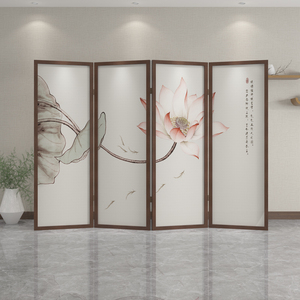 移动古风新中式办公室隔断客厅玄关简易实木国风屏障砚心映画580