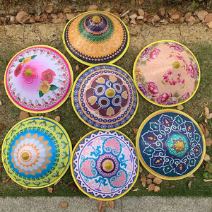 竹编斗笠帽舞蹈舞台彩绘帽 遮阳防雨帽子儿童竹编帽 装饰帽子油