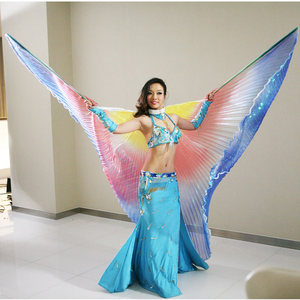 肚皮舞金翅道具3色幻彩翅膀成人演出翅膀舞蹈服360度彩色翅膀