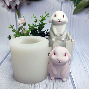 3d立体仿真兔子香薰蜡烛硅胶模具可爱月兔diy石膏滴胶冰块矽胶模