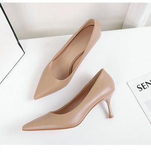 4厘米尖头细跟女单鞋中跟浅口黑色6公分高跟鞋职业上班工作鞋4cm
