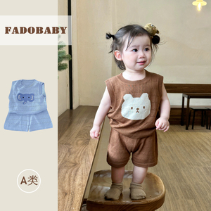 儿童薄款针织套装0-5岁夏季韩国童装婴幼儿女卡通背心短裤两件套