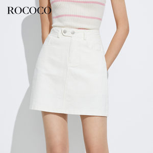 ROCOCO白色牛仔裤半身裙女2024夏季新款纽扣高腰复古薄款a字短裙