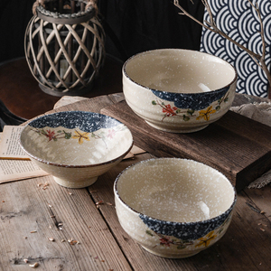 日式手绘喇叭碗家用创意陶瓷吃面条汤碗大号釉下彩6英寸拉面碗