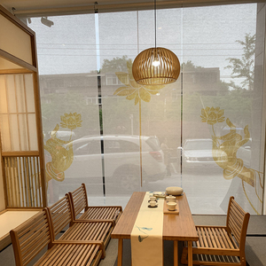 禅意纱帘卷帘窗帘隔断帘茶室禅修室酒店会所空间陈设电动卷帘遥控