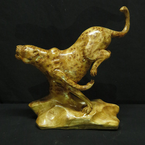 老友根雕实木根雕猎豹子摆件一路暴发木雕客厅家具装饰纯手工艺品