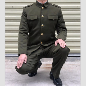 正品老款87式冬服马裤呢毛料影视剧老干部黄军绿色立领中山装套装