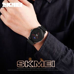 SKMEI新款时尚简约月相石英手表 绅士不锈钢网带青年学生手表9208
