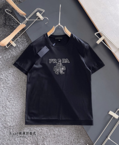prada/普拉达 夏季男士商务休闲短袖烫钻字母logo拎包小人圆领t恤