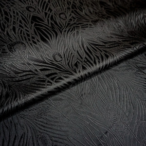 大气全黑色暗纹孔雀凤尾优美曲线织锦缎布料/丝绸缎子古香缎面料