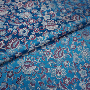 天蓝色夹绛紫色民族风小碎花织锦缎面料 丝绸缎子布料 旗袍小袄