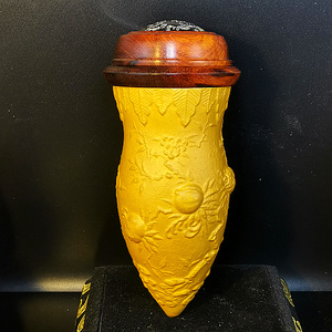 丰一阁精品天津名家郝鸿仁花模福寿三多鸡心蝈蝈葫芦小叶紫檀口