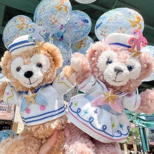 日本东京迪士尼 海洋20周年 达菲熊 雪莉玫 对装 骨架毛公仔玩偶