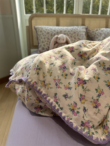 芋泥紫双层纱复古田园紫花四件套纯棉1.5m1.8米全棉少女被套床单