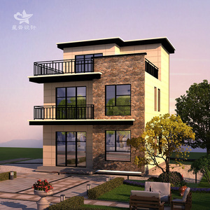 现代三层小洋楼别墅建筑设计施工图纸二层半带露台小户型经济开间