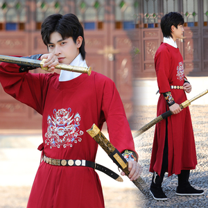 九州汉服出租古装汉服中国风演出服唐朝侍卫圆领袍腰带护腕三件套