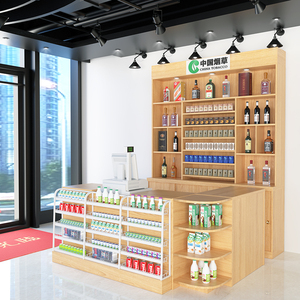 餐饮店便利店超市定制收银台商铺玻璃展示柜烟柜一体转角中式吧台