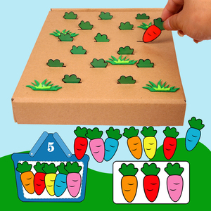 幼儿园大班数学区域角纸盒记忆拔萝卜点数配对益智玩教具游戏材料