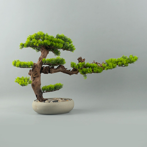 简约新中式禅意摆件仿真迎客松盆景陶瓷小盆栽枯松树客厅玄关茶桌